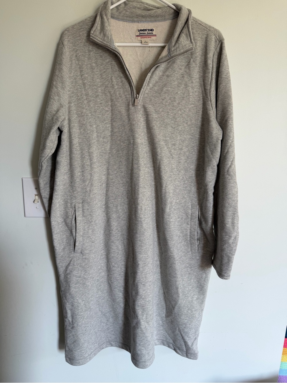 Lands' End Gray Quarter-Zip Sweatshirt Dress